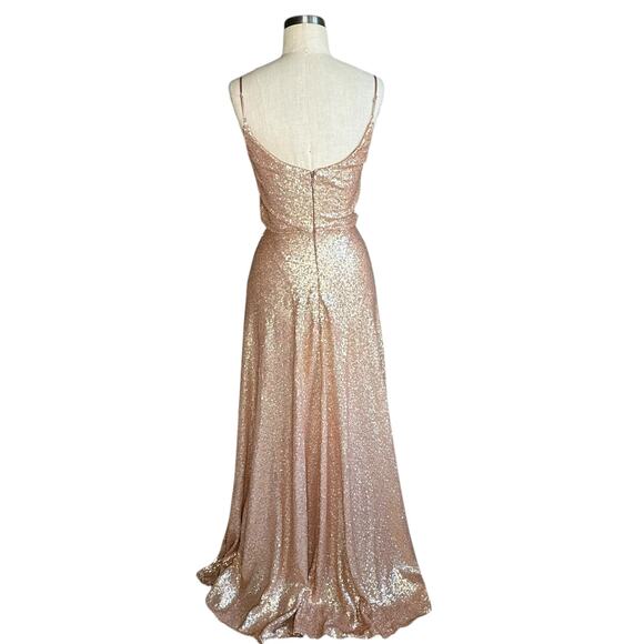 REVELRY Matte Rose Gold Sequin Maxi Gown Dress Women's Size 2 Glam Sparkly - Picture 3 of 11